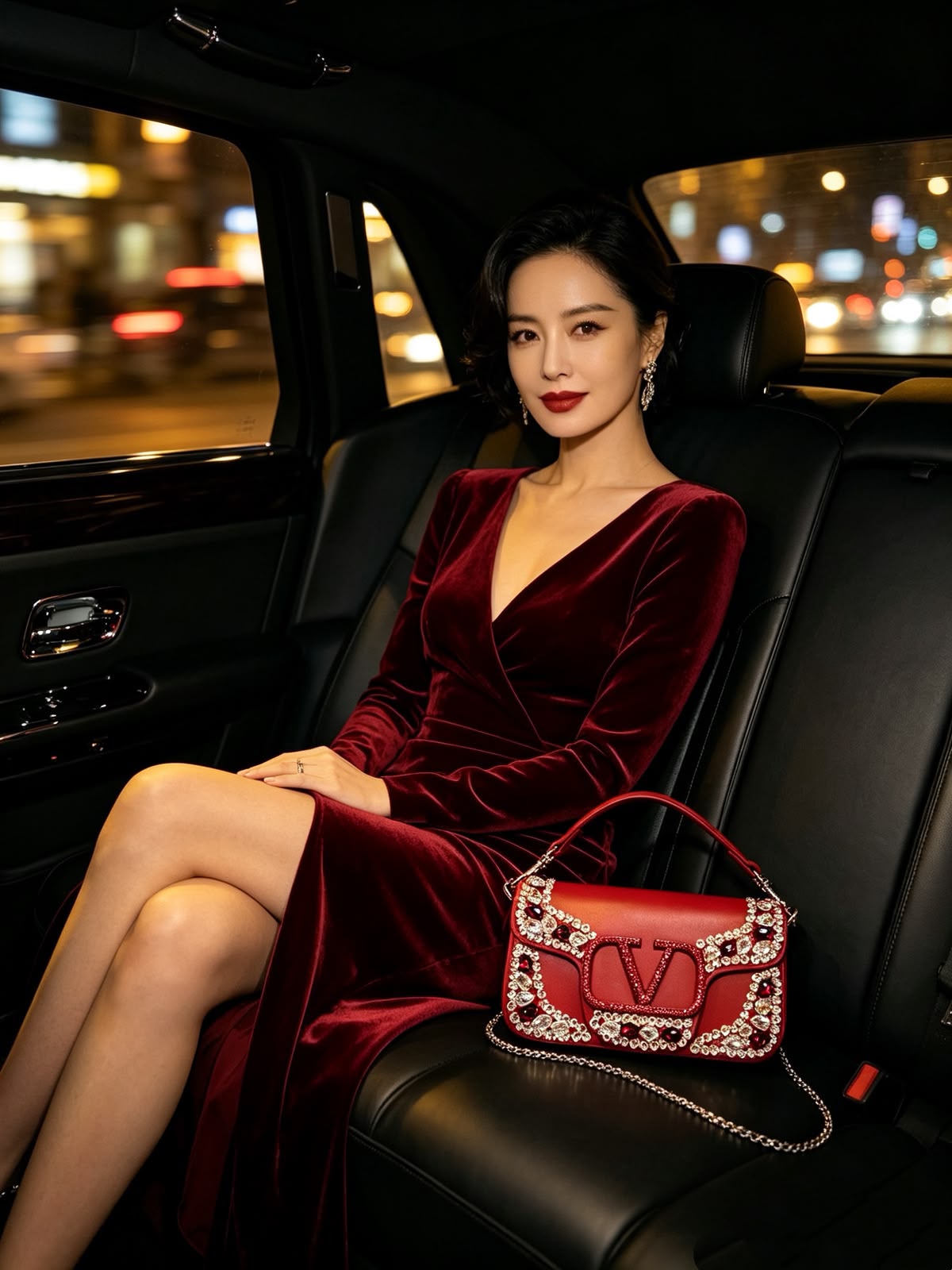 Valentino Garavani Locò Crystal-Embellished Leather Shoulder Bag (Red)