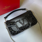 Valentino Garavani Locò Crystal-Embellished Leather Shoulder Bag (Black)