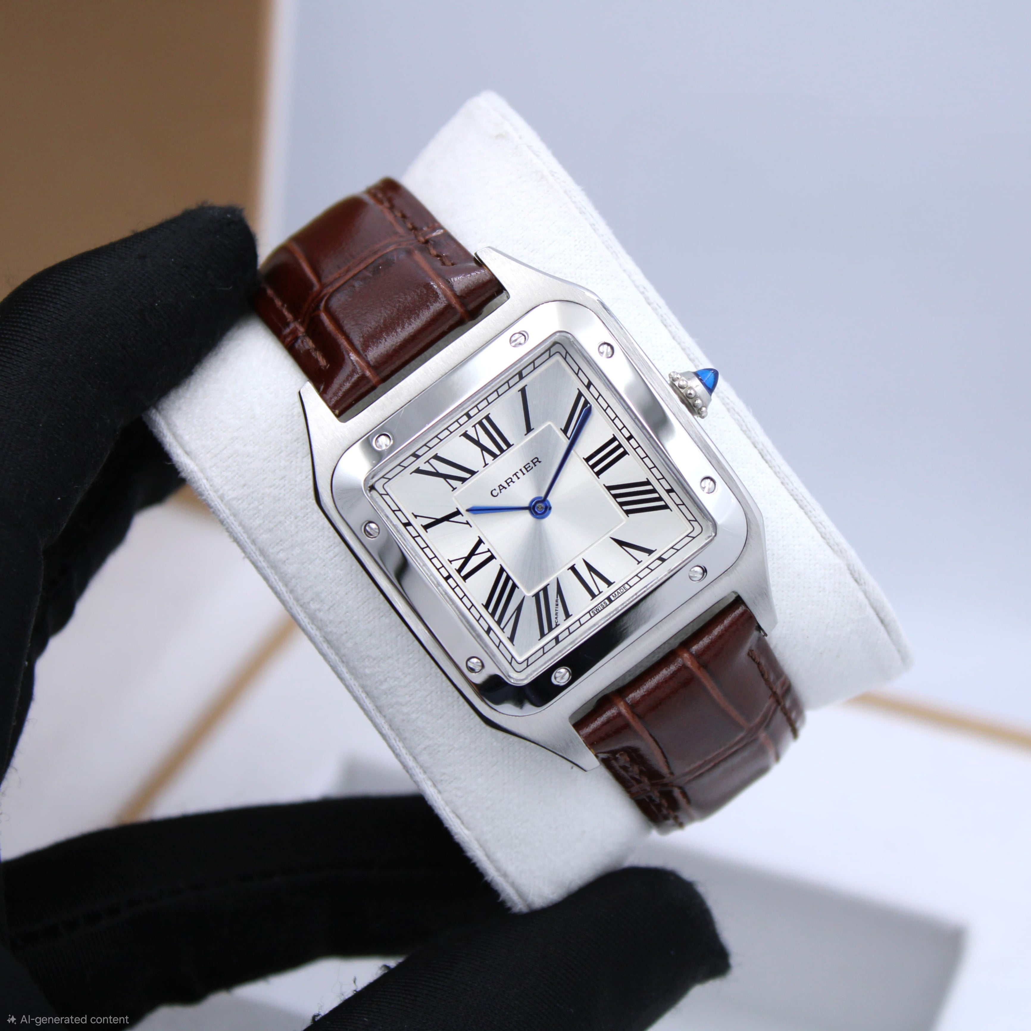 Cartier Santos-Dumont Watch (Silver / Brown)