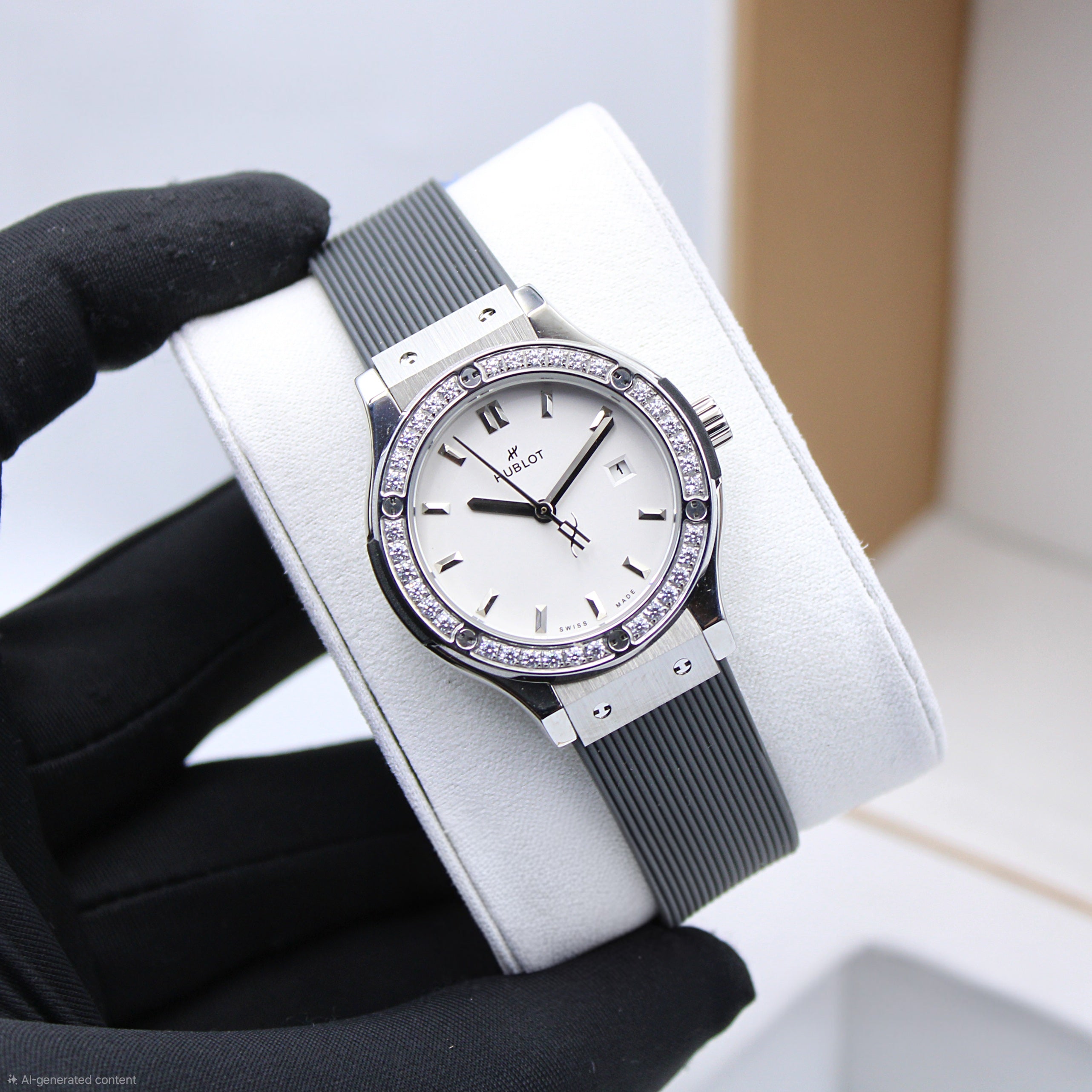 Hublot Classic Fusion Titanium Diamonds 30mm (White / Grey Rubber / Steel)