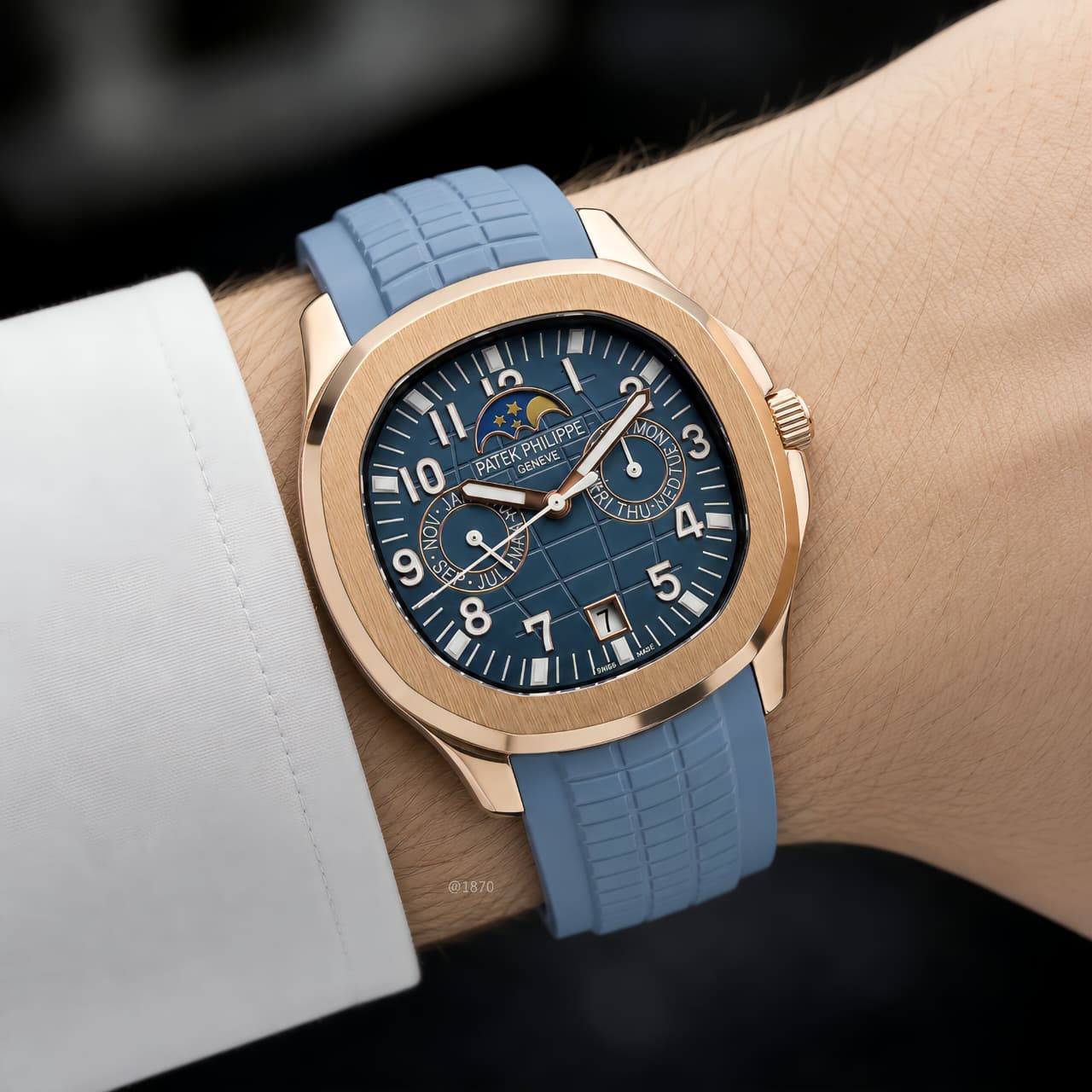 Patek Philippe Aquanaut Annual Calendar (Light Blue / Rose Gold)